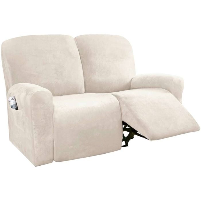 Smarcute 2 Seater Velvet Recliner Chair Sofa Cover 6 Piece for 2 Cushion Seat Beige