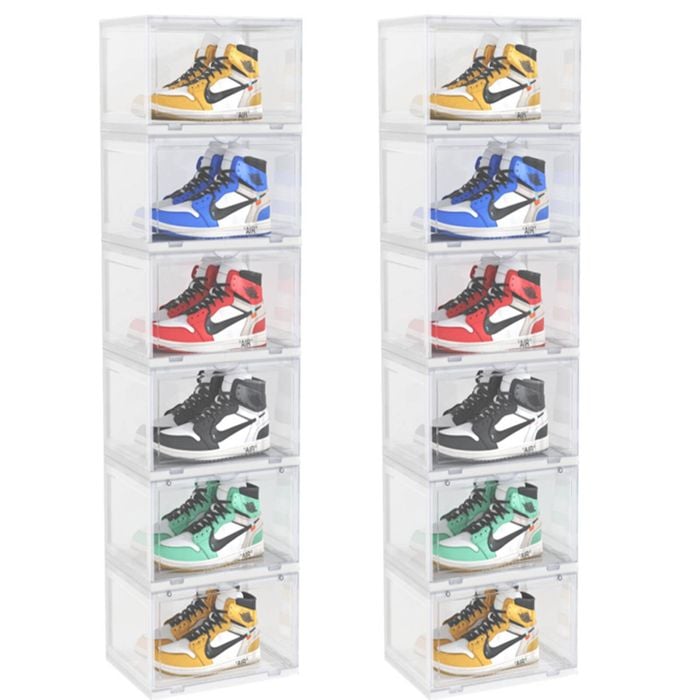 Soga 2x 6-tier Transparent Shoe Organiser Stackable Folding Storage Box Magnetic Door