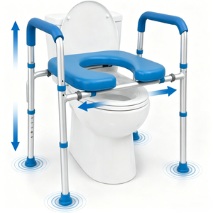Altus Raised Toilet Seat Width Adjustable Over Toilet Frame with Padded Seat Blue