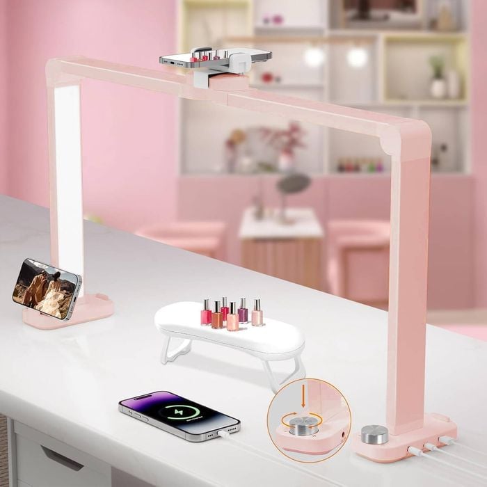 Advwin Nail Desk Lamp Portable Nails Tech Light with Phone Stand - Pink