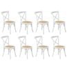 Oikiture 8PCS Crossback Dining Chair Solid Birch Timber Wood Ratan Seat White