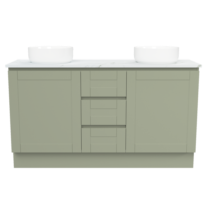 New England Joinery 1500mm Diadem Double Basin SilkSurface Top Floor Standing Vanity