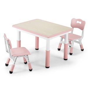 Playpals 3pcs Kids Activity Table And Chairs Set Height Adjustable 80x60cm Graffiti Desk Pink