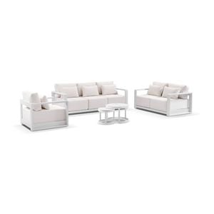 Whitehaven 3+2+1 Outdoor Aluminium Lounge Set White With Hugo Coffee Table & Sunbrella Canvas Cushions