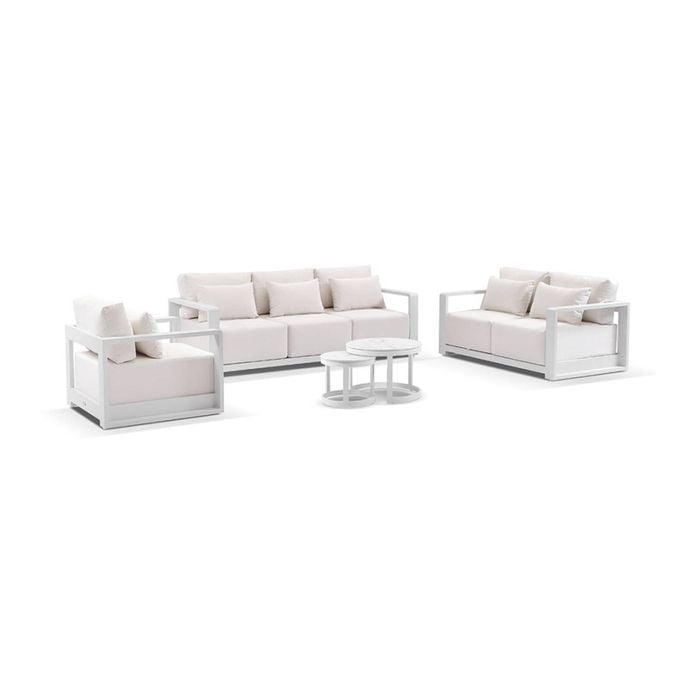 Whitehaven 3+2+1 Outdoor Aluminium Lounge Set White With Hugo Coffee Table & Sunbrella Canvas Cushions