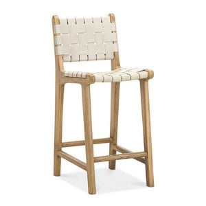 Lazie Counter Barstool Woven Leather in Ivory Cream