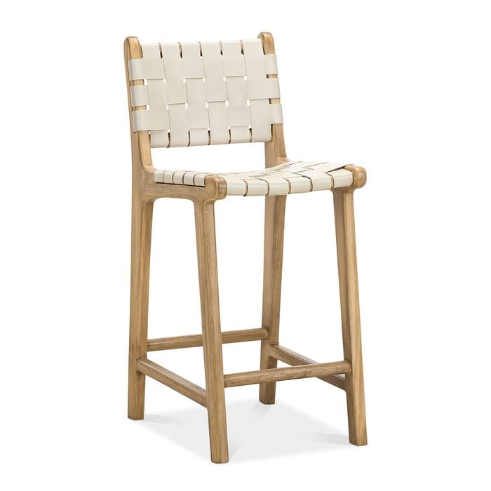 Lazie Counter Barstool Woven Leather in Ivory Cream