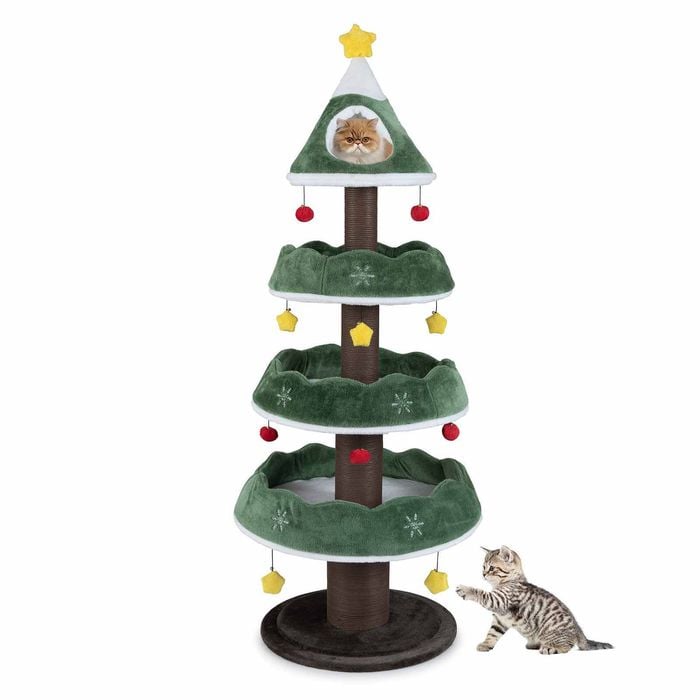 Costway 179cm Christmas Cat Tree Plush Cat Tower Scratching Post Xmas Gift