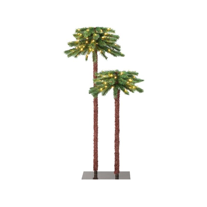 Costway 1.5+1m Artificial Palm Tree Set 100 LED Pre-Lit Christmas Tree Holiday Decoration