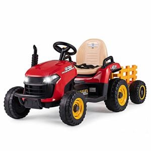 Costway 24V Ride on Tractor Kid Car Remote Tiltable Trailer Electric Red