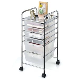 Costway 6-Drawer Storage Trolley Cart Home Office File Organizer Clear