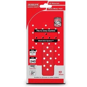Diablo 93 x 185mm 240 Grit Hook & Loop Multihole Sanding Sheet - 10 Pack