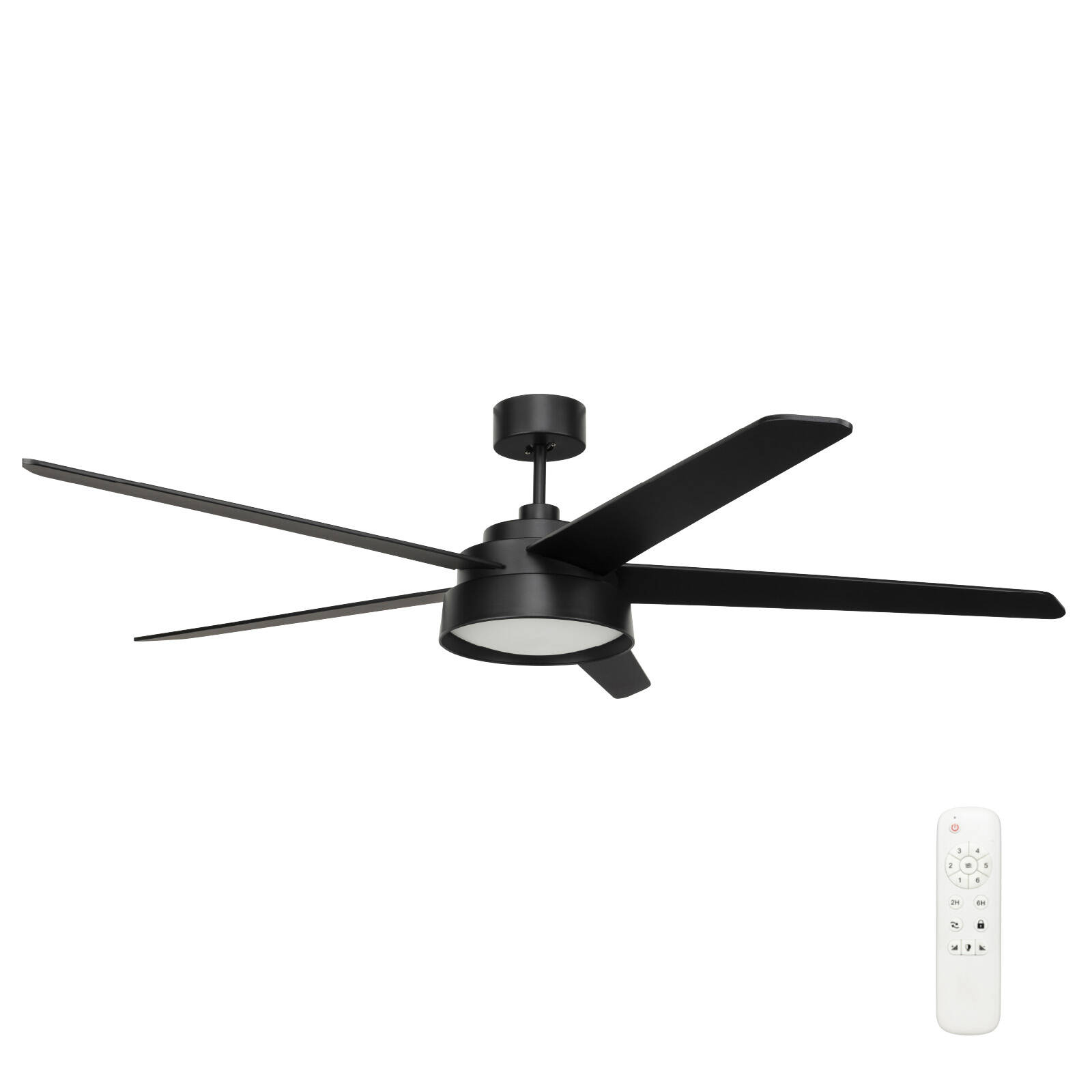 Brilliant 168cm Matte Black X Large 5 Blade Compass LED Light DC Ceiling Fan with Remote product image