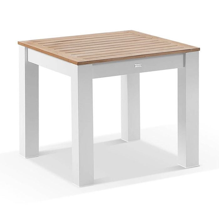 Balmoral 90cm Square Teak Top Aluminium Dining Table White