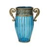 Soga Blue Colored Glass Flower Vase With Two Metal Handle