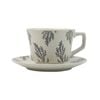 Lanci Aristo 380ml Earthy Grey High-Fired Ceramic Stoneware Speckle Cup & Saucer Set with Tea Spoon Floral