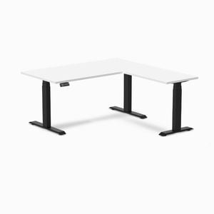 Desky Eco L-shape Sit To Stand White Melamine Desk 1500x1550mm Matte Black Height Adjustable Leg