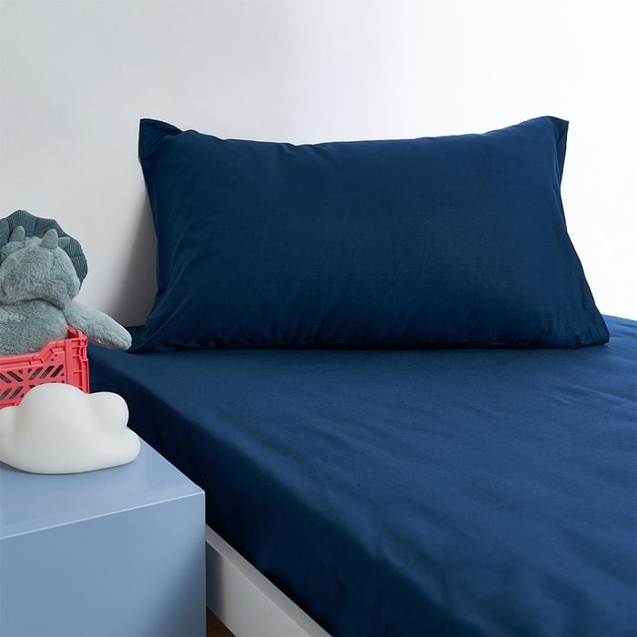 Minikins Junior Single Bed Fitted Sheet Set 180tc 100% Cotton Solid Storm Navy