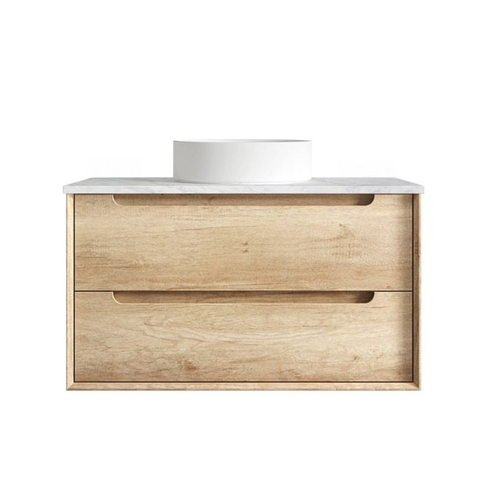 Attica Baia 900mm Natural Oak Vanity with Carrara Stone Top