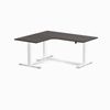 Desky L-shape Sit To Stand Burnished Wood Melamine Desk 1600x1400mm - Left Return Height Adjustable White Leg