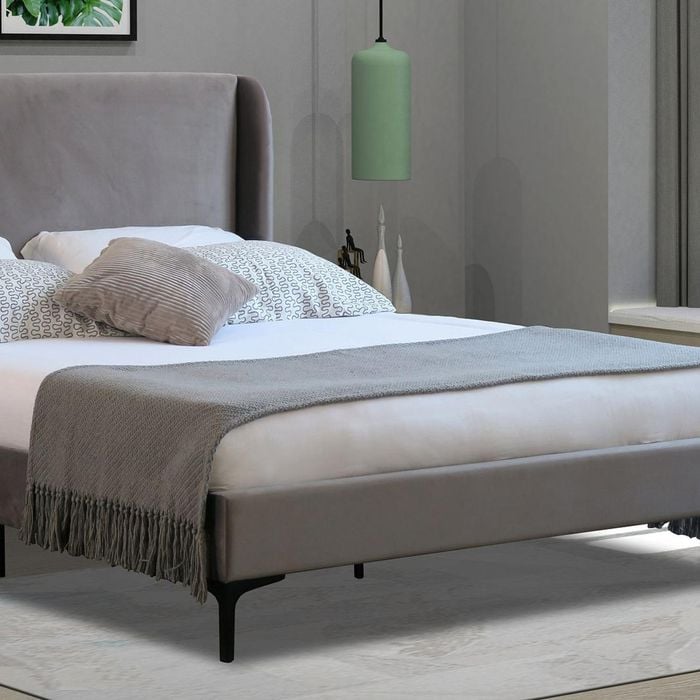 Istyle Modern Classic Olivia King Single Velvet Bed Frame Grey with Black Legs