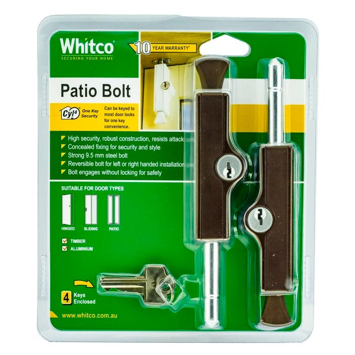 Whitco Mahogany CYL4 Patio Bolt - 2 Pack