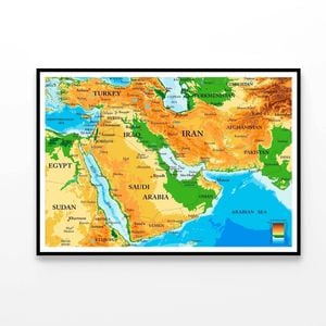 Middle East Physical Map  Print 100% Australian Made 90x60cm  (Poster)
