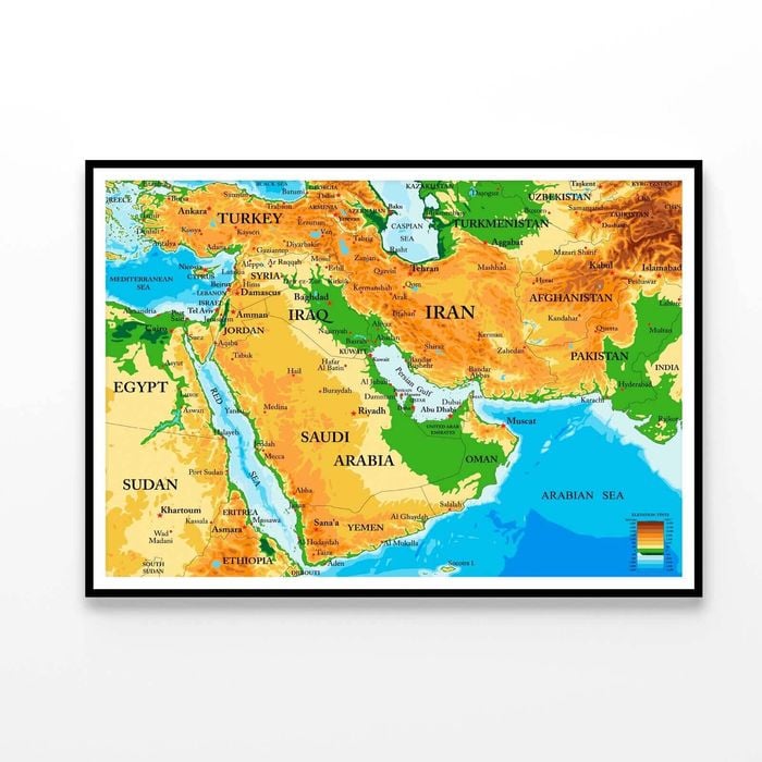 Middle East Physical Map  Print 100% Australian Made 90x60cm  (Poster)
