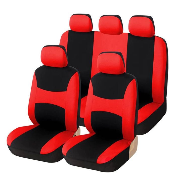 Catzon 9 Pcs Car Seat Covers Airbag Compatible Split Rear For Car Truck Suv-red
