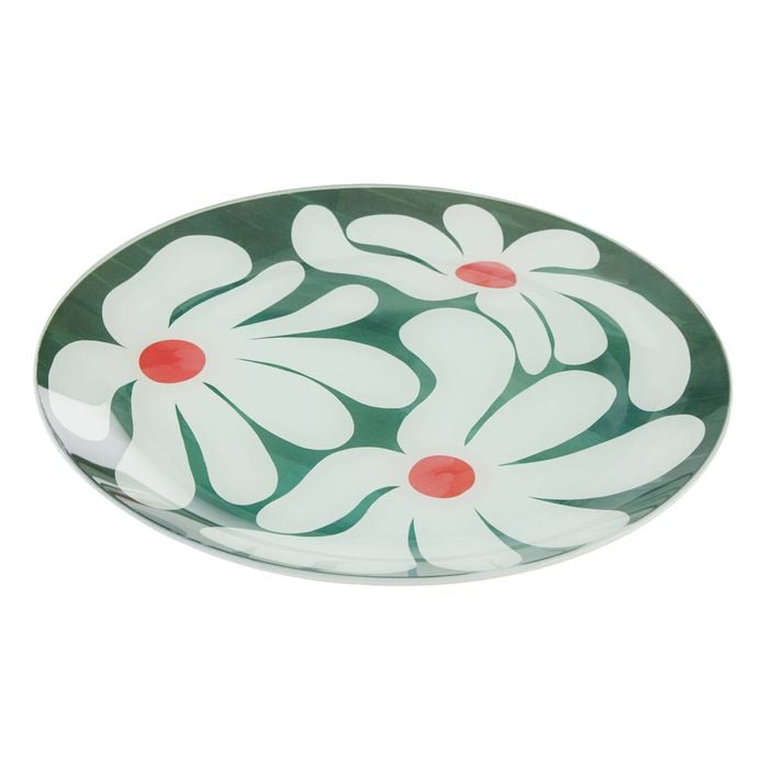 Emporium Extra Large Lulu Glass Plate Green Flower 30x30x2cm