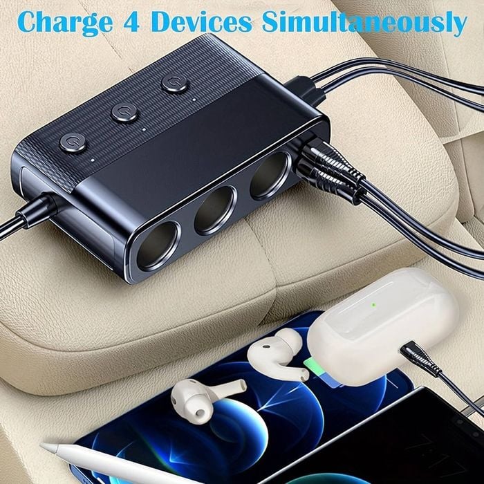 7 in 1 Camper Charger Adapter Cigarette Lighter Plug Splitter Independent  Switches