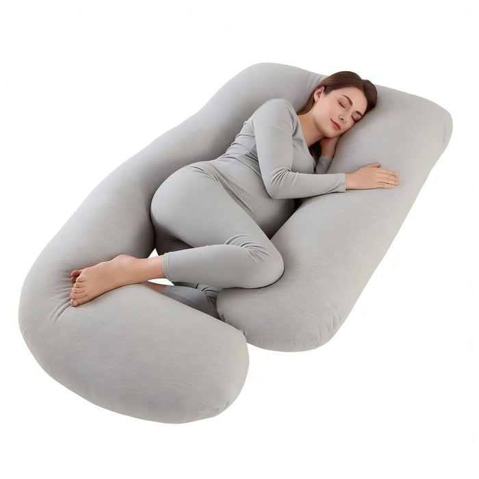 Advwin Pregnancy Nursing Sleeping Pillow w/ Detachable Cover J-Shaped, Grey