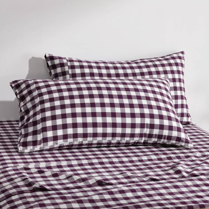 Dreamaker Lola Washed Cotton Yarn Dyed Gingham King Pillowcase Plum Twin Pack