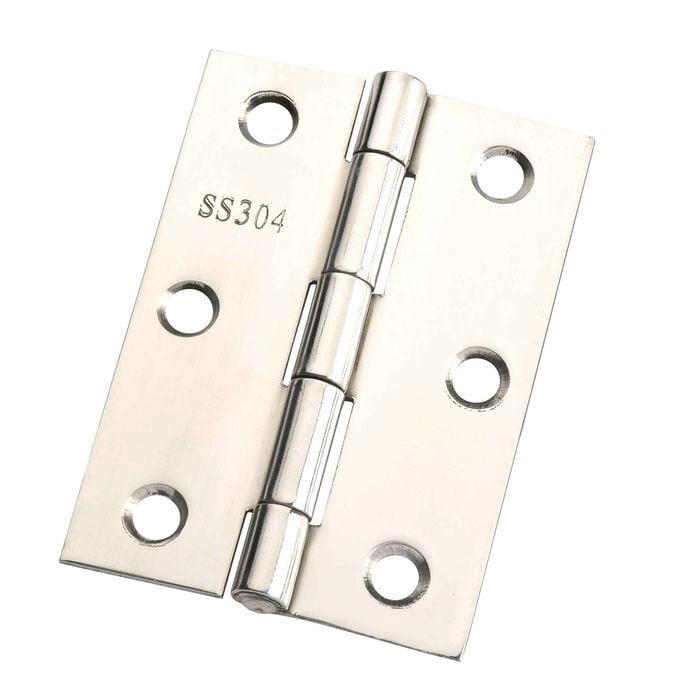 Zenith Butt Hinge  85mm 2pk Fixed Pin Polished Stainless Steel