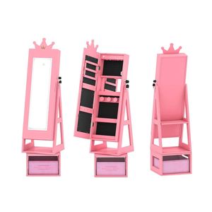Costway Kid 3in1 Mirror Jewellery Cabinet Jewelry Organizer Armoire Pink