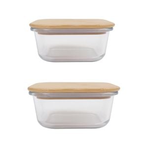 2pc Bamboo Cover Food Container Medium and Large