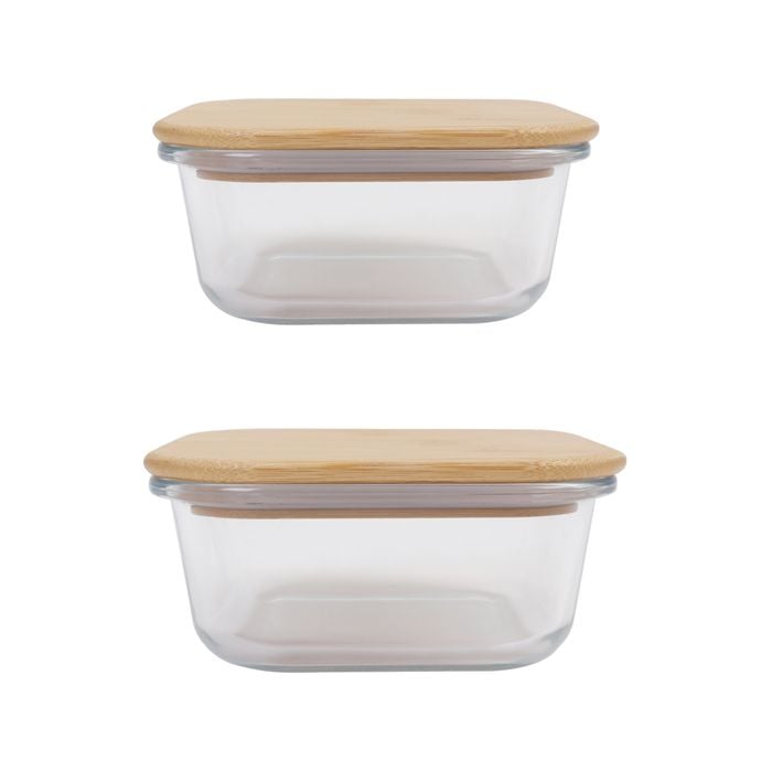2pc Bamboo Cover Food Container Medium and Large