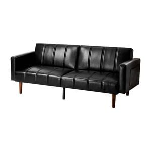 Oikiture 3 Seater Sofa Bed Sleeper Futon Faux Leather Black