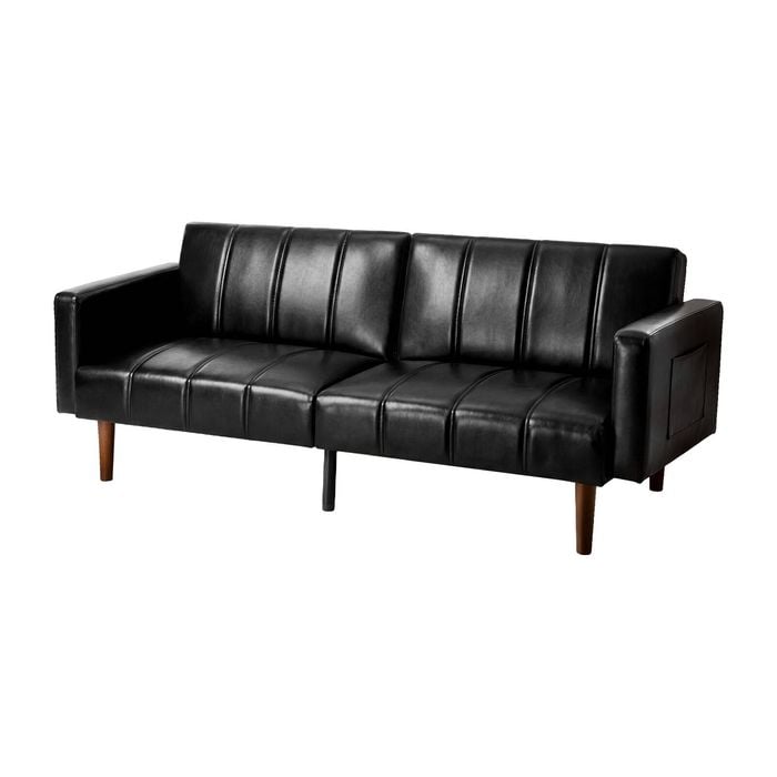 Oikiture 3 Seater Sofa Bed Sleeper Futon Faux Leather Black
