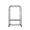 P&p Black Clothes Rack Double Rail Garment Stand With Shelves And Wheels