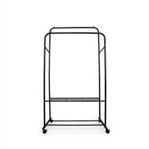 P&p Black Clothes Rack Double Rail Garment Stand With Shelves And Wheels