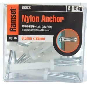 Ramset Nylon Anchor Mushroom Head 6.5 x 38mm 25pk