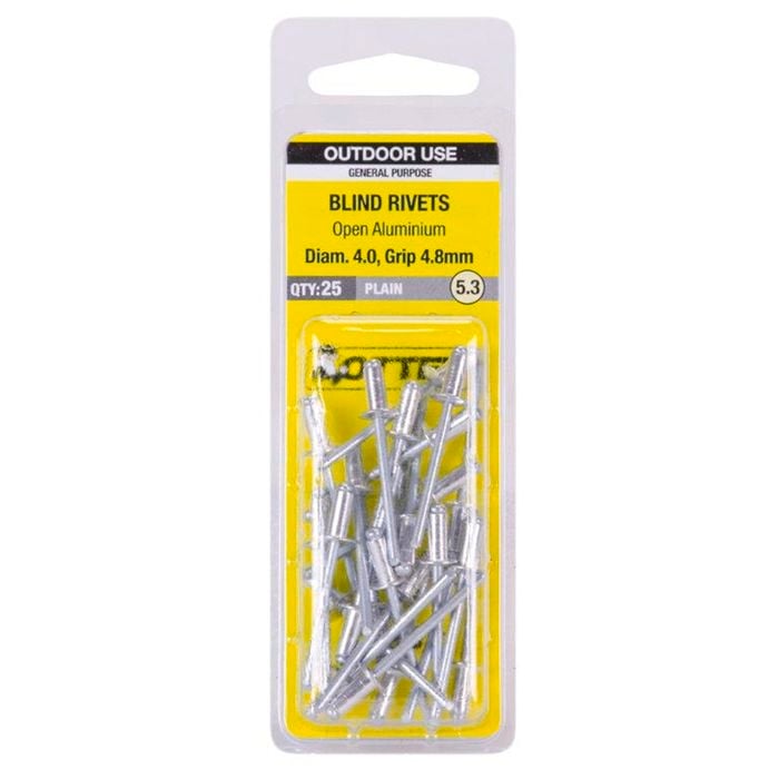 Otter 4.0 x 4.8mm Open Aluminium Blind Rivets - 25 Pack