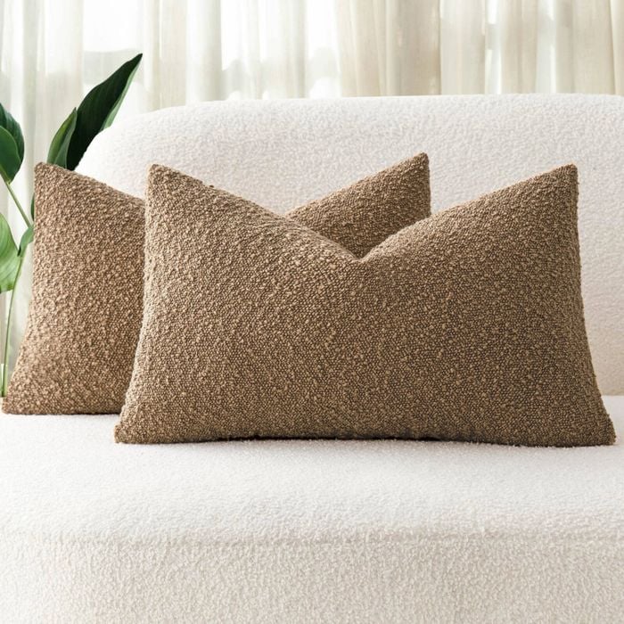 Gioia Casa Twin-Pack Bouclé Cushion Covers - Soft Textured Polyester with Hidden Zipper (Camel, 30cm x 50cm)
