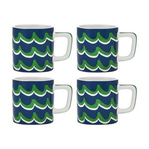 4pk La Cafetiere Ceramic Espresso Drinking Mug Cup Blue Cyan Tides 120ml
