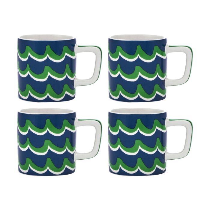 4pk La Cafetiere Ceramic Espresso Drinking Mug Cup Blue Cyan Tides 120ml