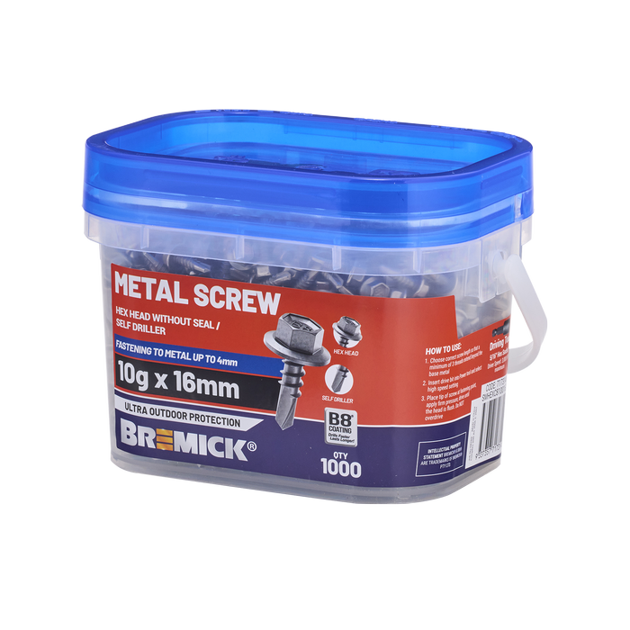 Bremick 10g x 16mm B8 Metal Hex Screw - 1000 Box