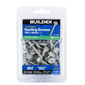 Buildex 12G x 45mm Class 3 Roofing Screws with Seal - 50 Pack