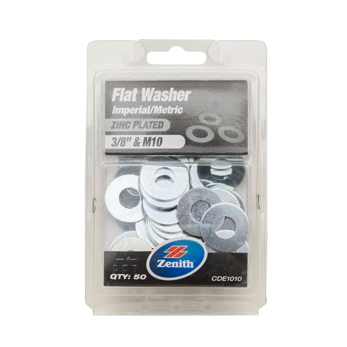 Zenith 3/8" M10 Zinc Plated Flat Washer - 50 Pack