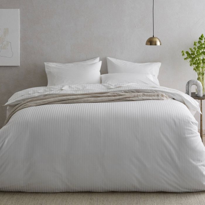 Bedding Co. Quilt Cover Set 500TC Organic Cotton White Stripe Queen